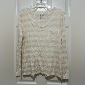 Route 66 Women's Beige Striped Long Sleeve Top